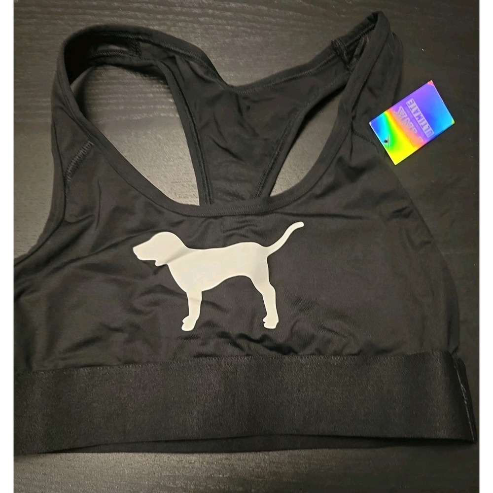 NWT Victoria Secret pink XS ultimate Unlined sport bra Black Dog Doggie Lover